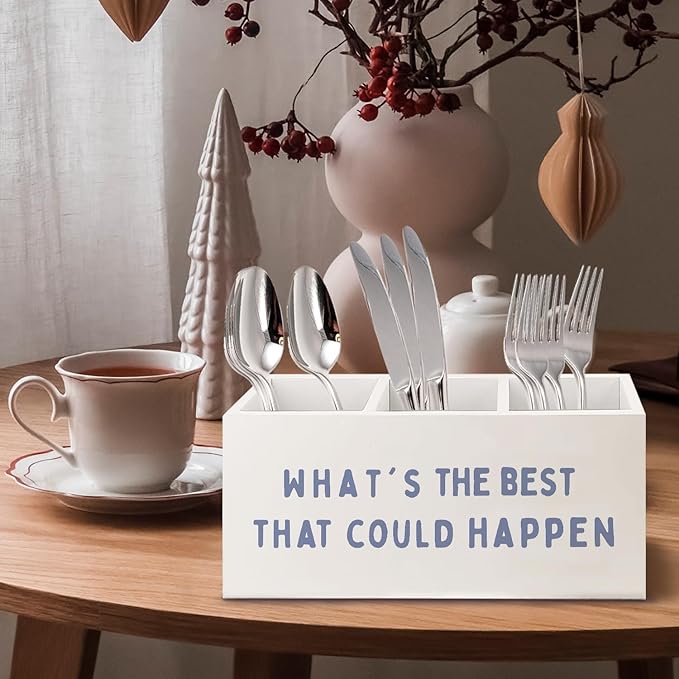URLLUAE What's the Best That Could Happen Inspirational Wooden Pen Pencil Holder - Image 4