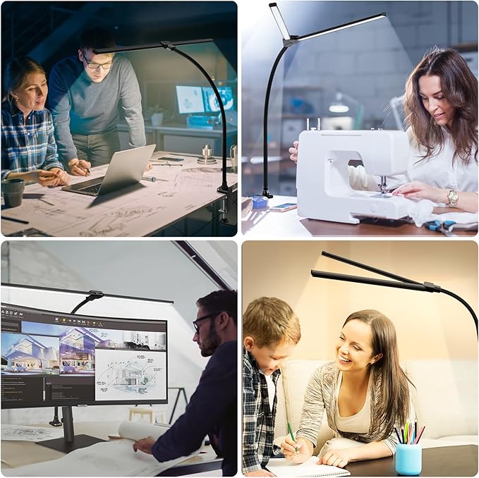 ShineTech Led Desk Lamp for Office Home, Bright Double Head Desk Light - Image 4