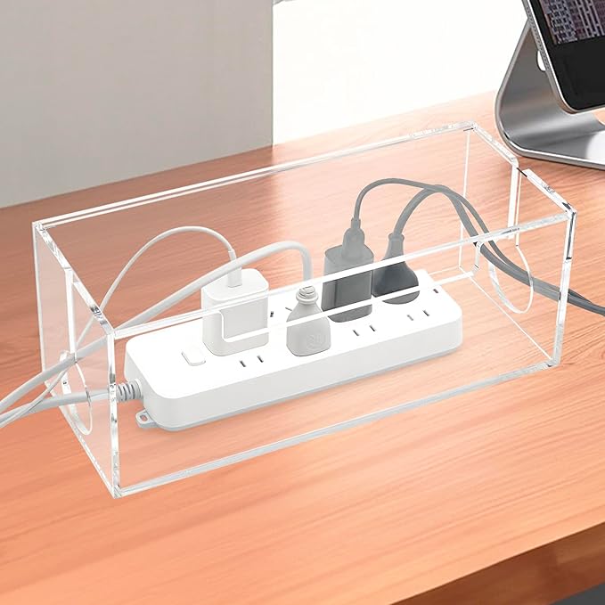 Cable Management Box, 2 Open Slots Cords Hider Box, Under Desk Power Strip - Image 5
