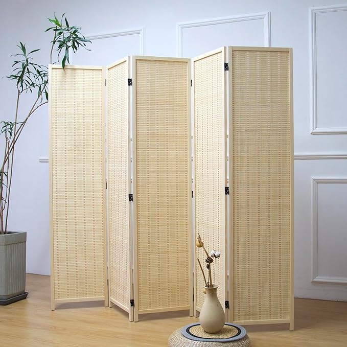 Furnnylane 5 Panel Room Divider and Folding Panel Screen, Bamboo Panel Divider by Furnnylane