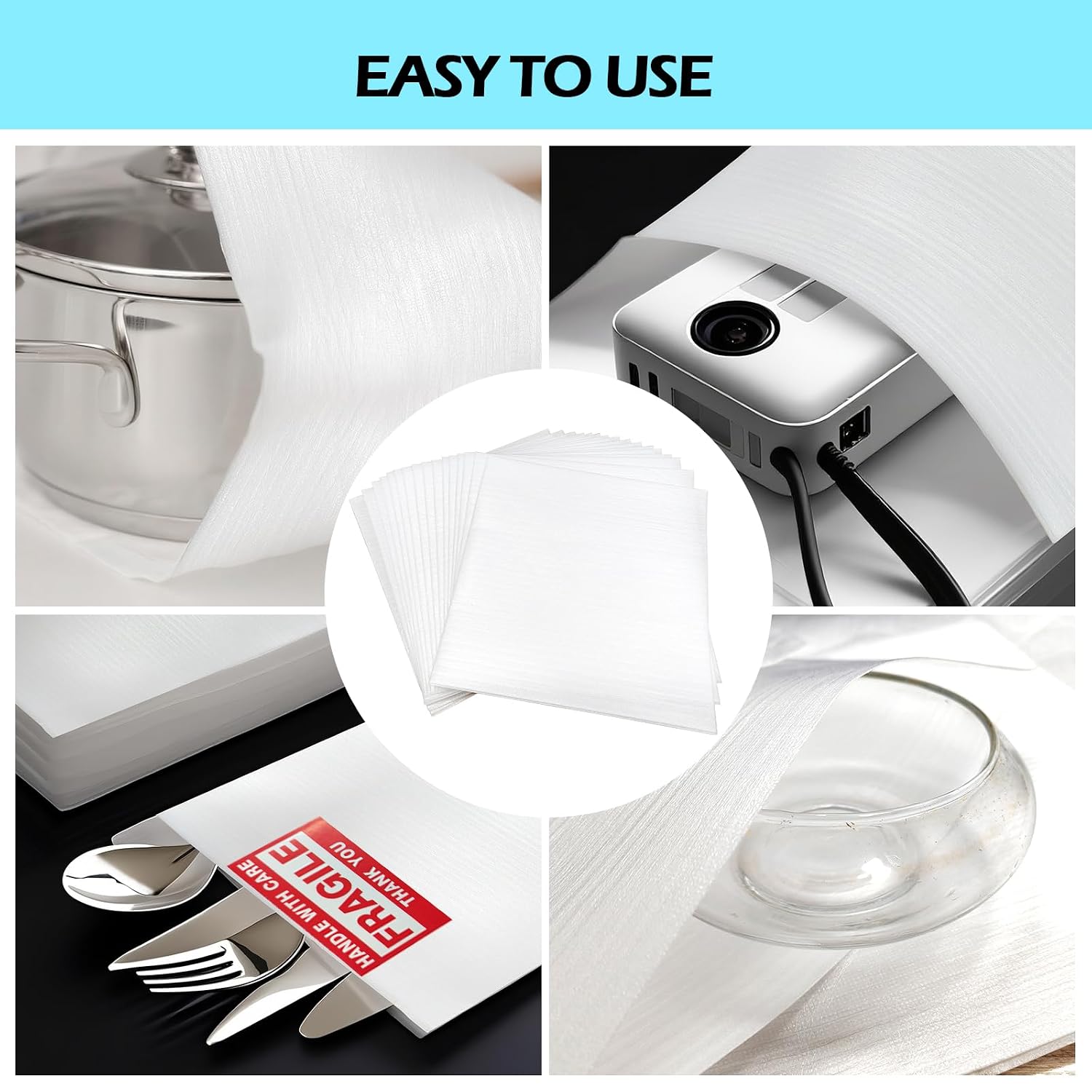 260 pcs Moving Packaging Supplies Set, 200 pcs Cushioning Foam Pouchs&Sheets, 4 Sizes (12"x12",12"x12" Sheets,12"x7.5",7.5"x7.5") With 60 Fragile Stickers,For Moving,Packaging,Storage