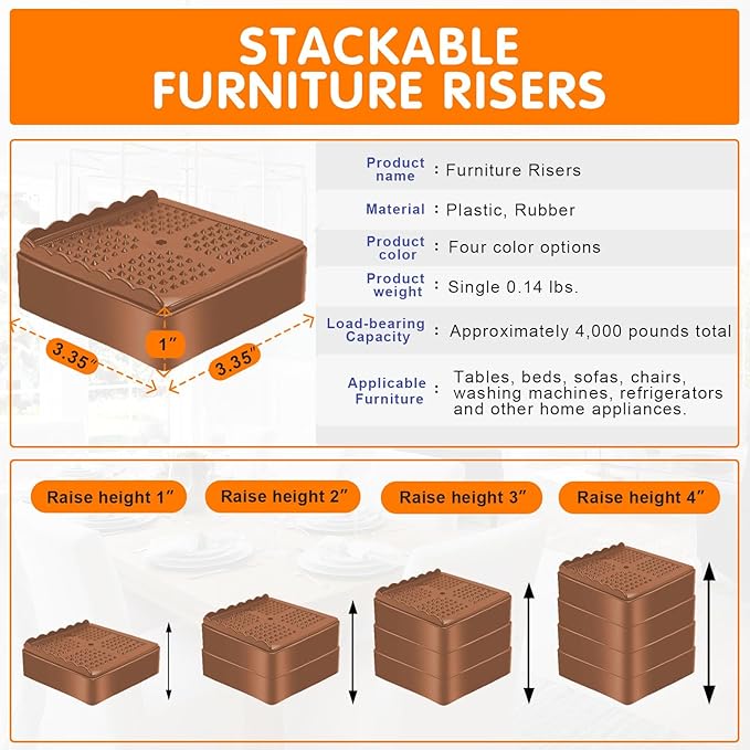 Furniture Risers, 4 Pack Bed Risers - Image 2
