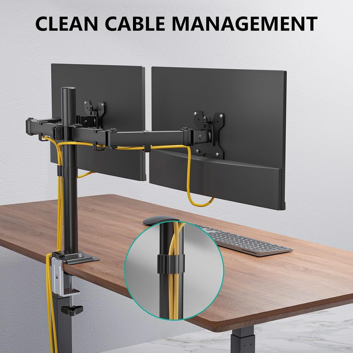 wali articulating dual monitor stand for 13-32 inch showing dimensions