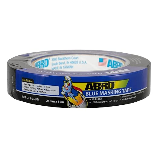 ABRO Blue Painters Tape 1 Inch Wide, 24mm x 55M, All Purpose Blue Tape by ABRO