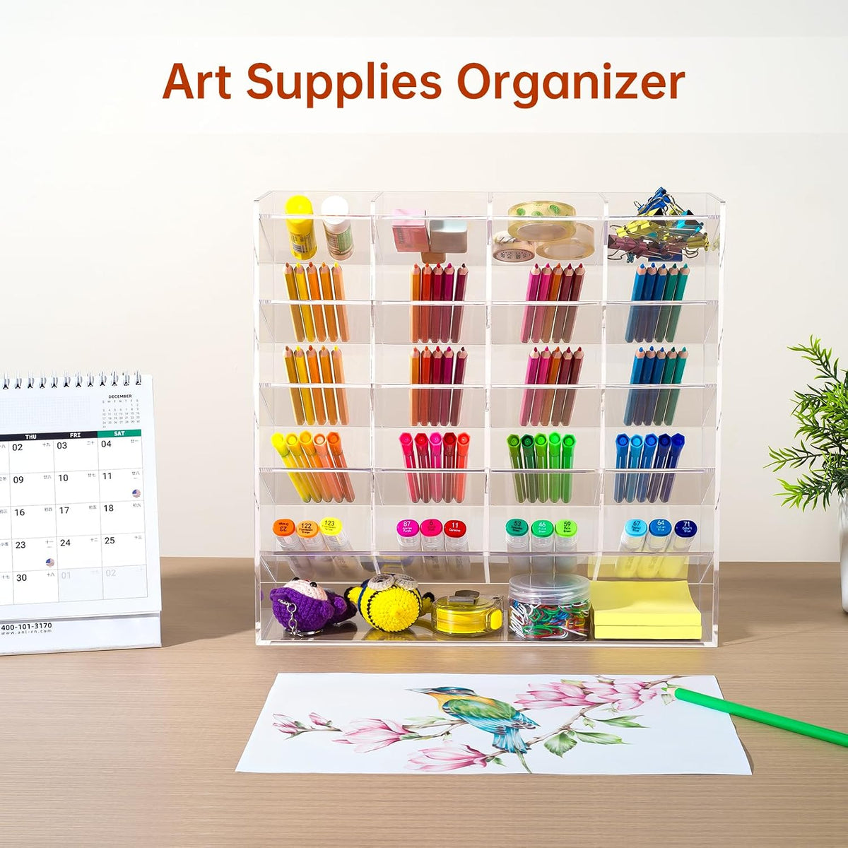 beygorm acrylic vertical marker organizer for 250 markers, side view