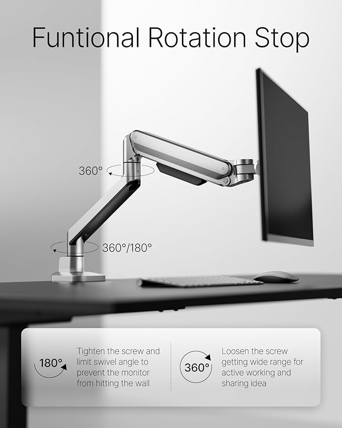 monTEK Deluxe Monitor Arm up to 40 Inch Holds 26.4 lbs Curved Screens Aluminum - Image 5