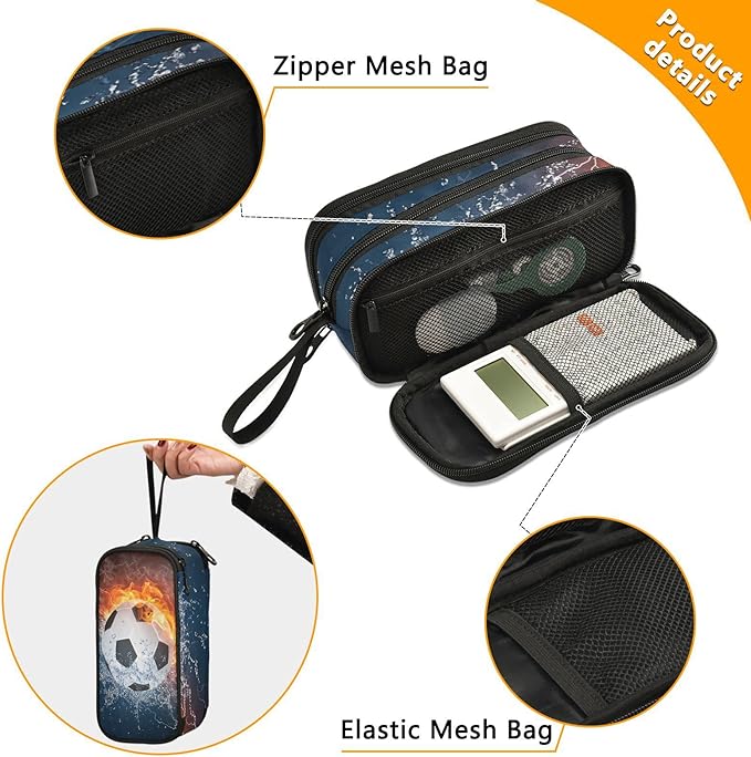 BOENLE Soccer Football Ball Pencil Case Box Boys Girls Large Pencil Pouch - Image 2
