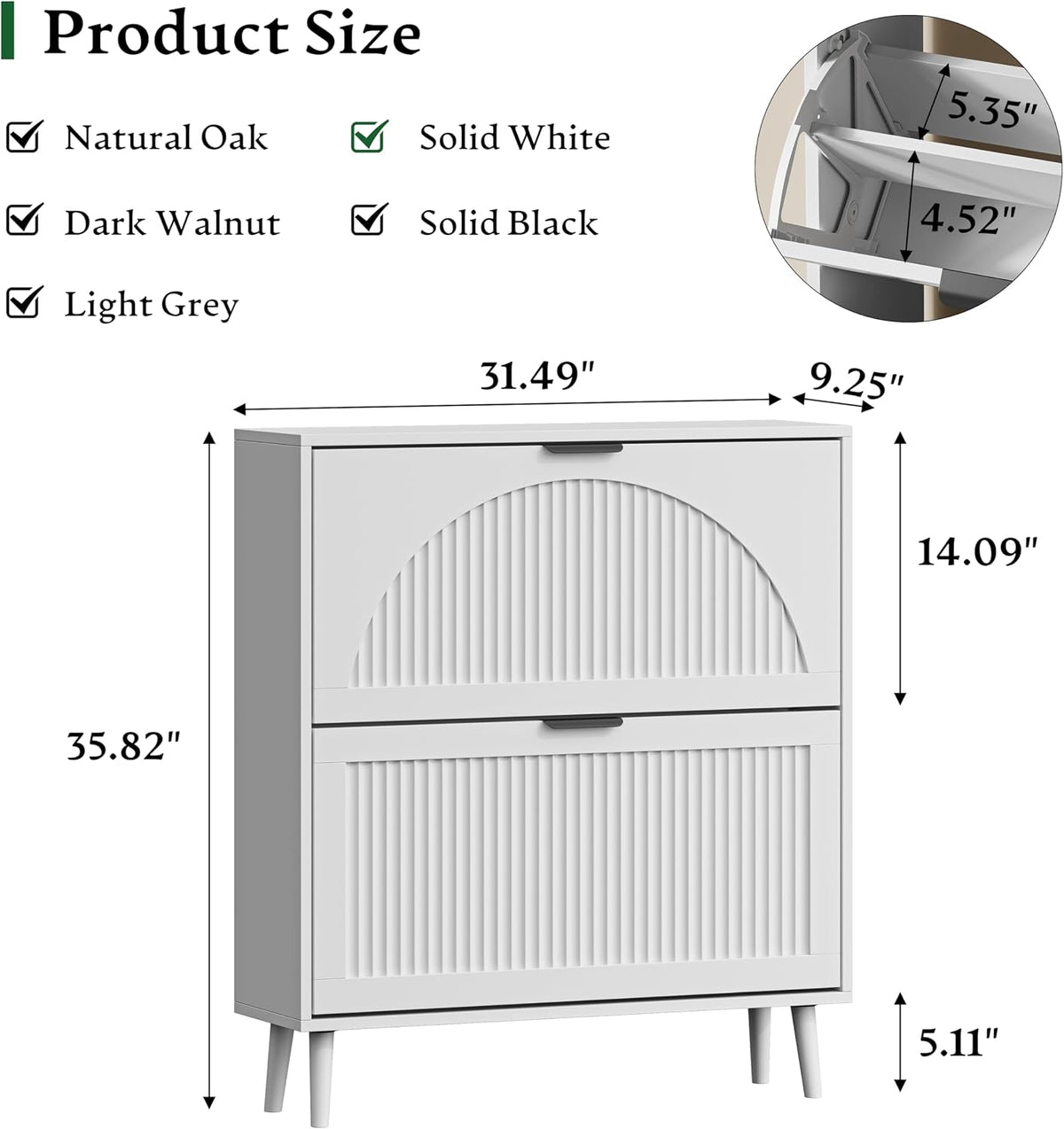 Xixini Shoe Storage Cabinet with 2 Flip Drawers, 36" Tall Narrow Wood Fl...