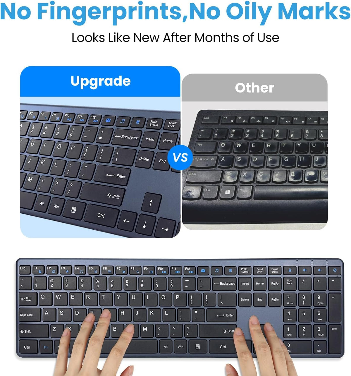 Wireless Keyboard-2.4G USB-A/Type-C Ultra Slim Quiet Full Size PC Computer Ke...