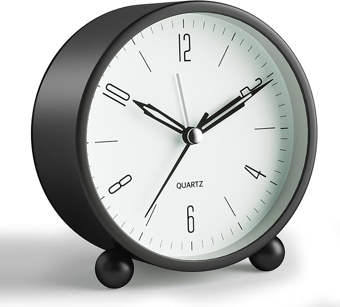 Analog Alarm Clock, 4 inch Super Silent Non Ticking Small Clock by JALL