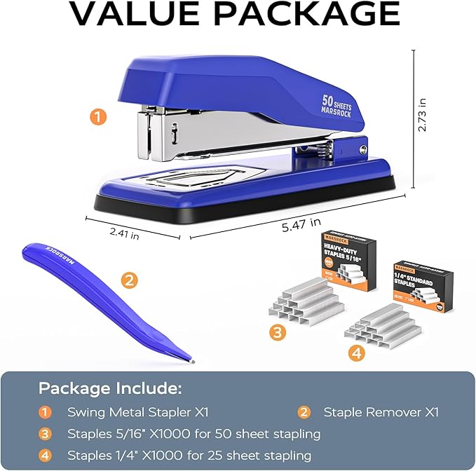 Marsrock Desktop Stapler, Swing-Arm Swivel Stapler, 50 Sheet Capacity, 2000 - Image 3