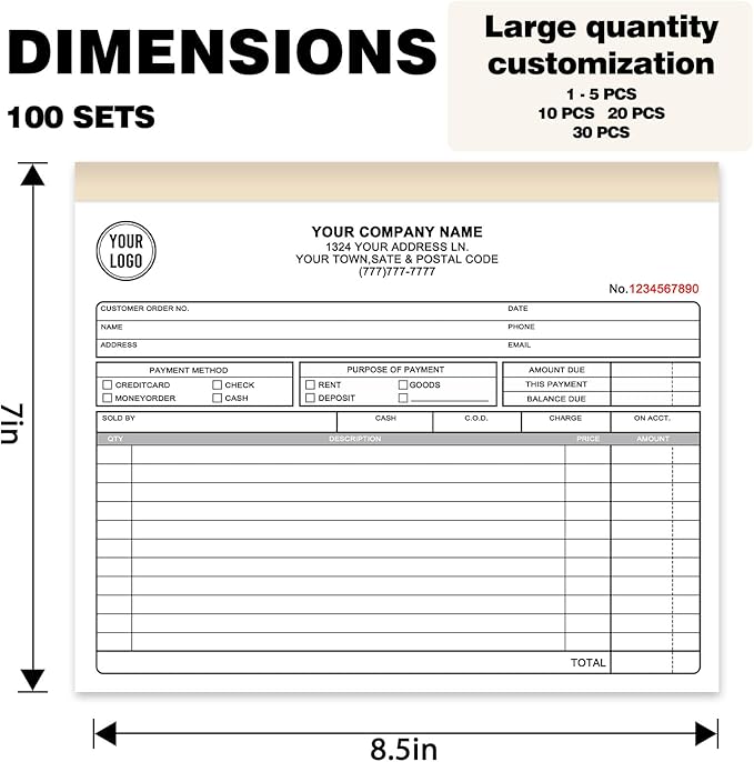 Custom Invoice Book with Logo 100 Set Personalized Receipt Books Customized - Image 2