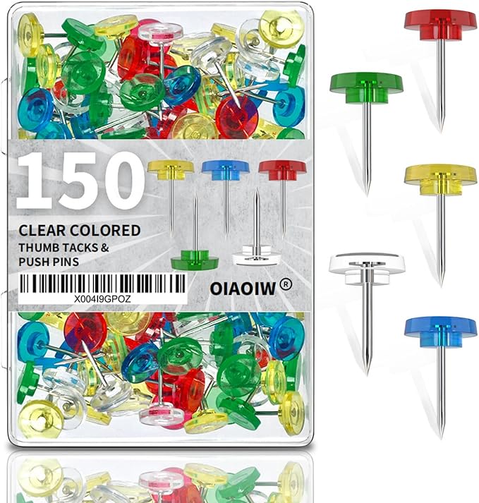 150 PCS Colored Push Pins for Wall Thumb Tacks for Walls Flat thumbtacks Push by OIAOIW