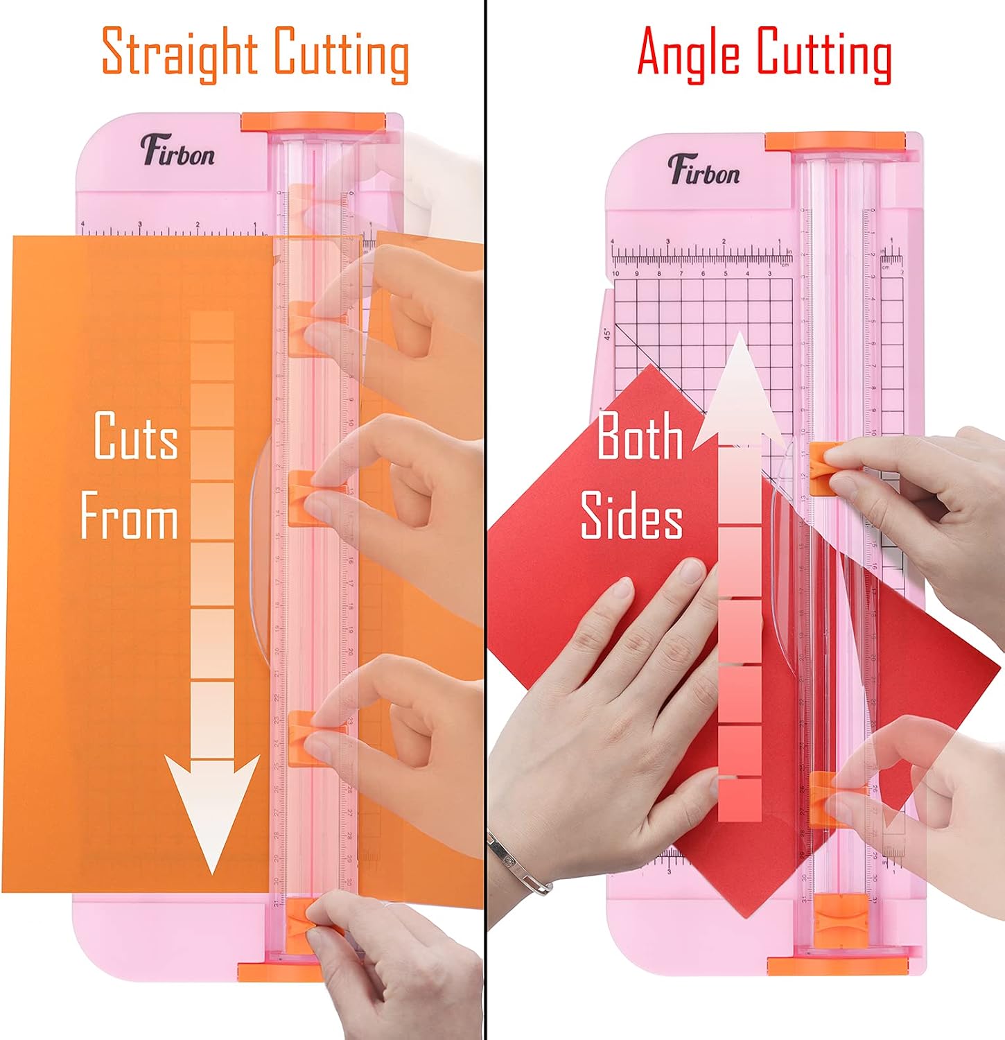 Firbon A4 Paper Cutter, 12 Inch Paper Trimmer with Extened Ruler, Pink | 12 Sheet Capacity | CM & Inch Scale | Spring-Loaded Safe Blade | Cuts Cardstock, Vinyl, Coupons, Labels & Scrapbooking Crafts