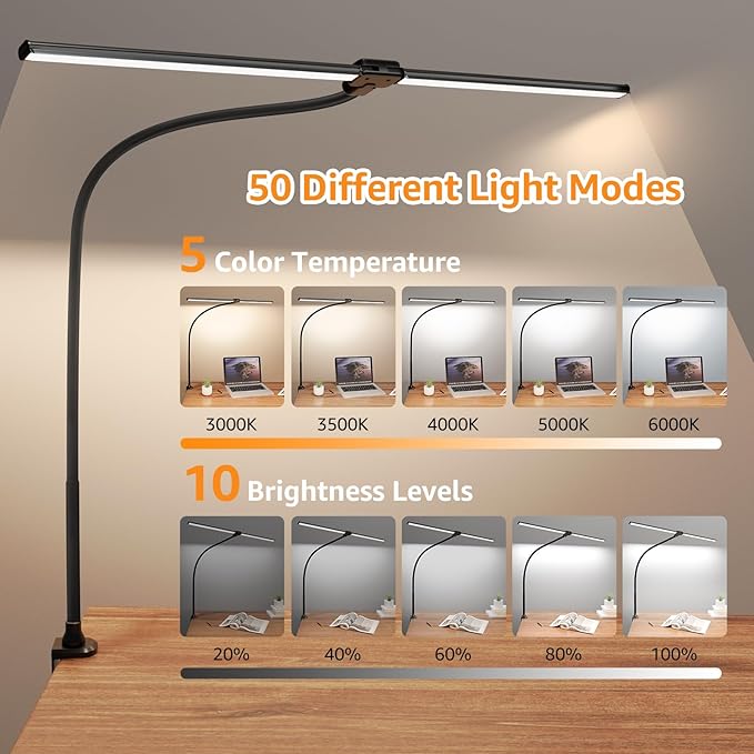 ShineTech Led Desk Lamp for Office Home, Bright Double Head Desk Light - Image 2