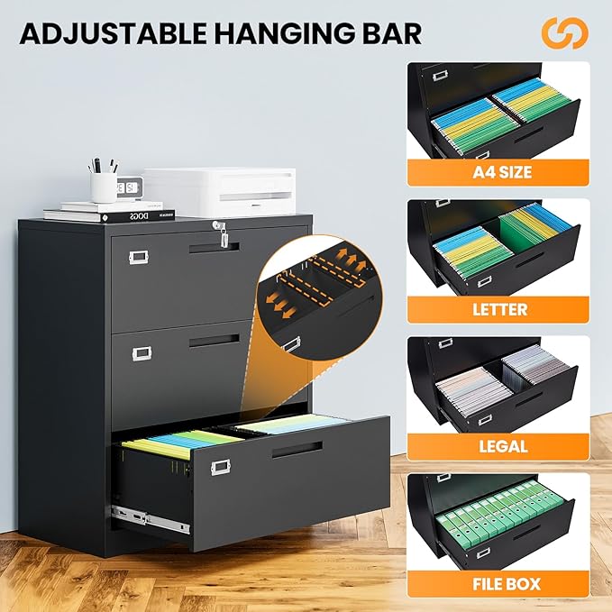 AFAIF 3 Drawer File Cabinets for Home Office, Office Storage Caninets Steel - Image 5