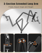 Tablet Stand for Desk/Bed, Adjustable iPad Holder Clamp Mount, Foldable Tablet - Image 2