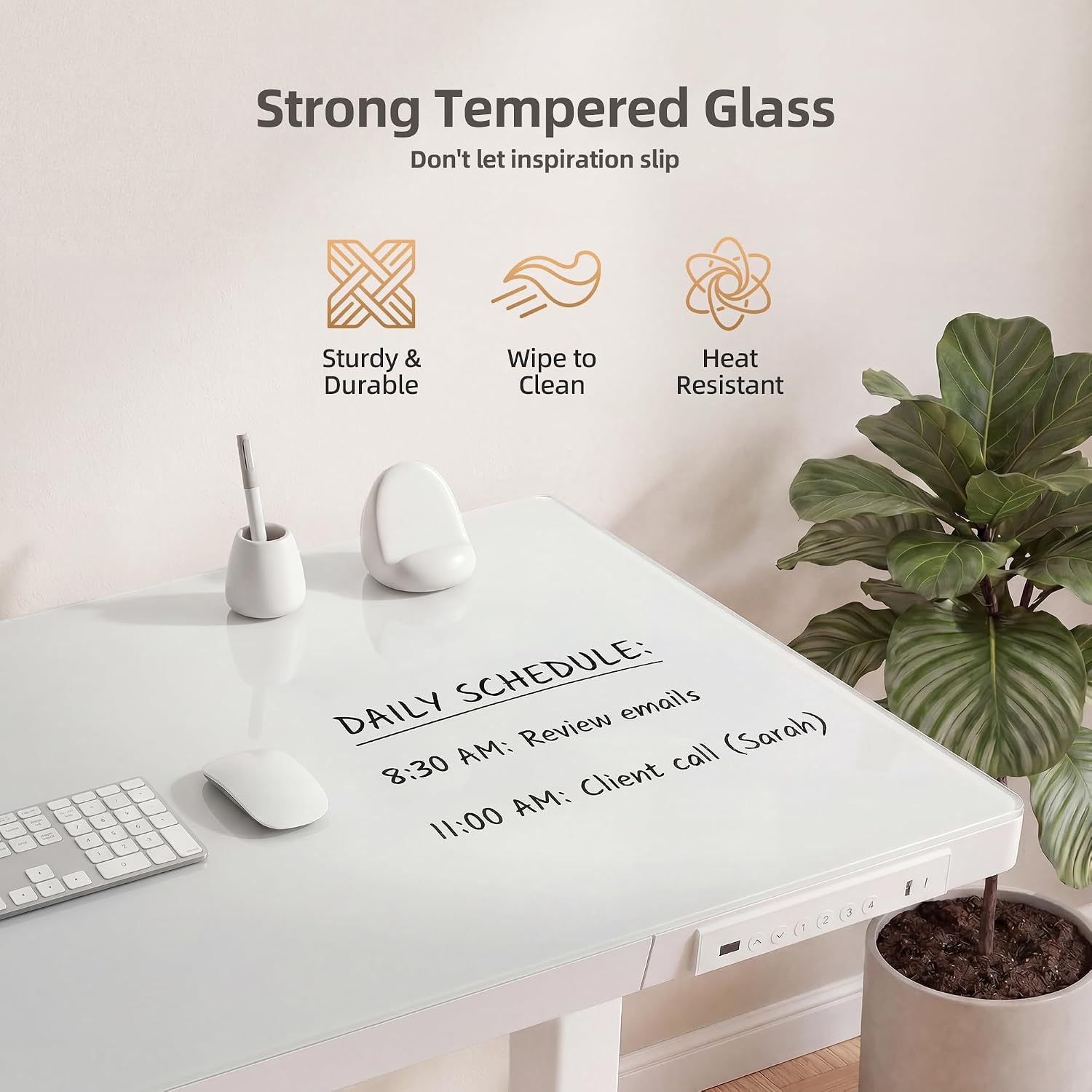 INNOVAR 40" Small Glass Standing Desk with Drawers & USB Ports, Whole-Piece Glass Top Adjustable Height Desks, Quick-Install Electric Sit-Stand Up Desk for Home Office & Computer Workstation, White