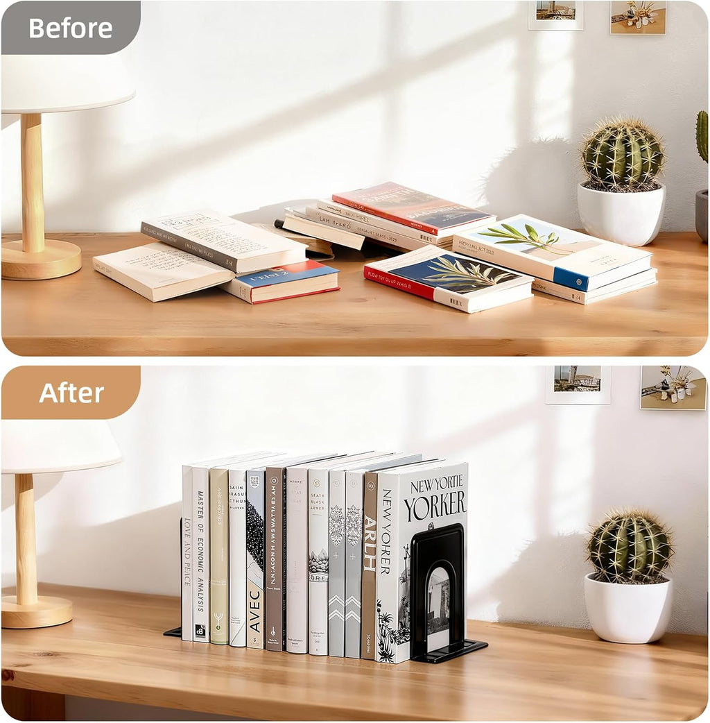 Happyhapi 14 Pair Book Ends for Shelves, 28 Pcs Metal Bookends Book Holder for Shelf, Heavy Book Stopper for Desk, Simple Library Office Home Bookend, 4.9 x 5.7 x 6.5 in, Black (Pack of 2)
