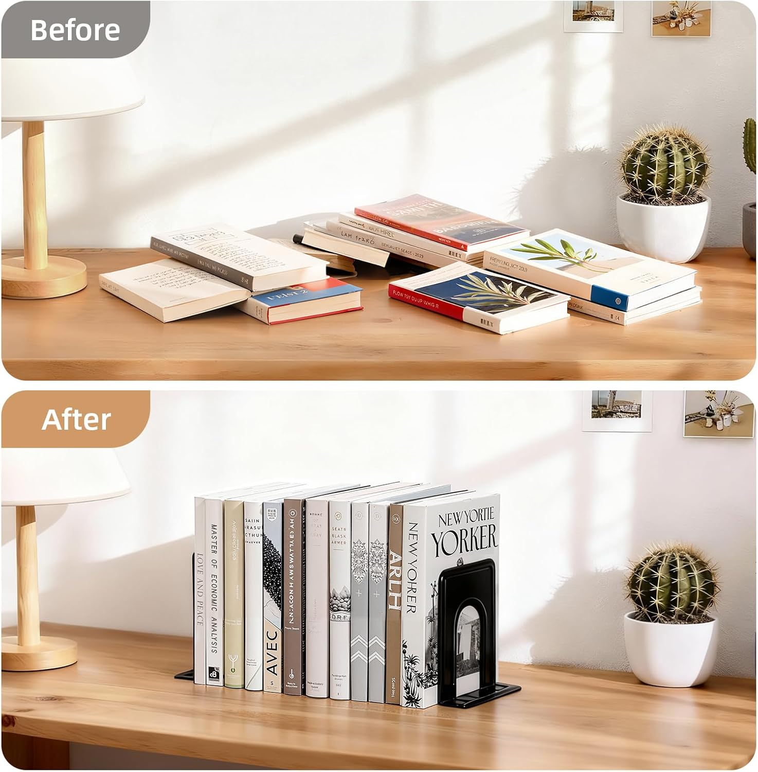Happyhapi 14 Pair Book Ends for Shelves, 28 Pcs Metal Bookends Book Holder for Shelf, Heavy Book Stopper for Desk, Simple Library Office Home Bookend, 4.9 x 5.7 x 6.5 in, Black (Pack of 2)