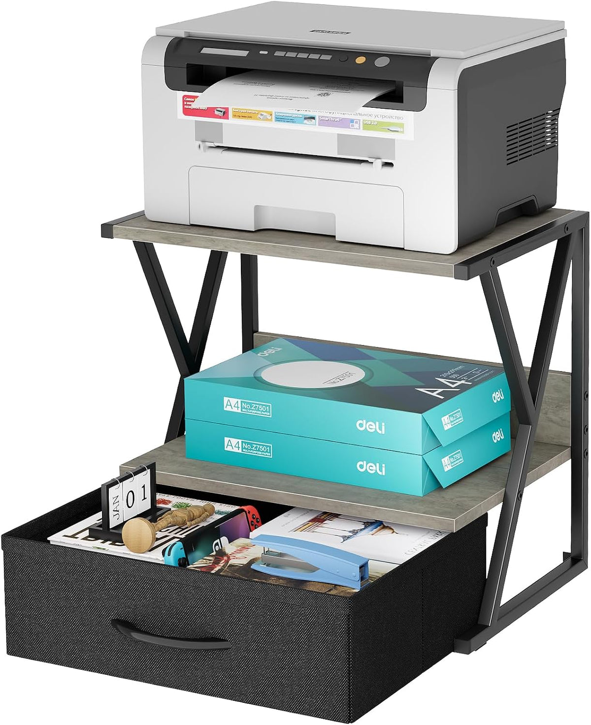 aboxoo Printer Stand for Desk with Storage Drawer, 2 Tier Desktop Or Under De...