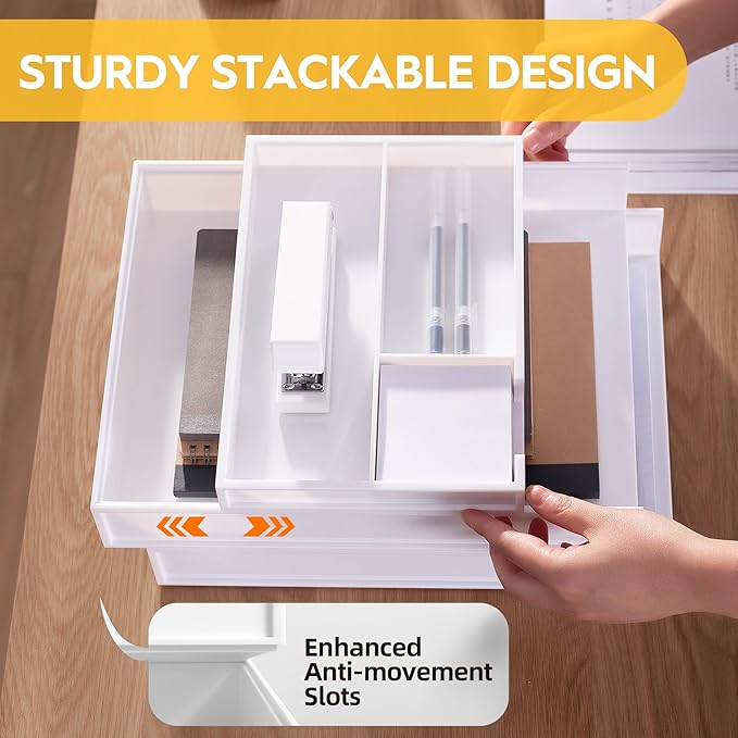 Eufrozy 3 Tier Stackable Letter Tray Paper Organizer, Cardboard Inbox, File - Image 4