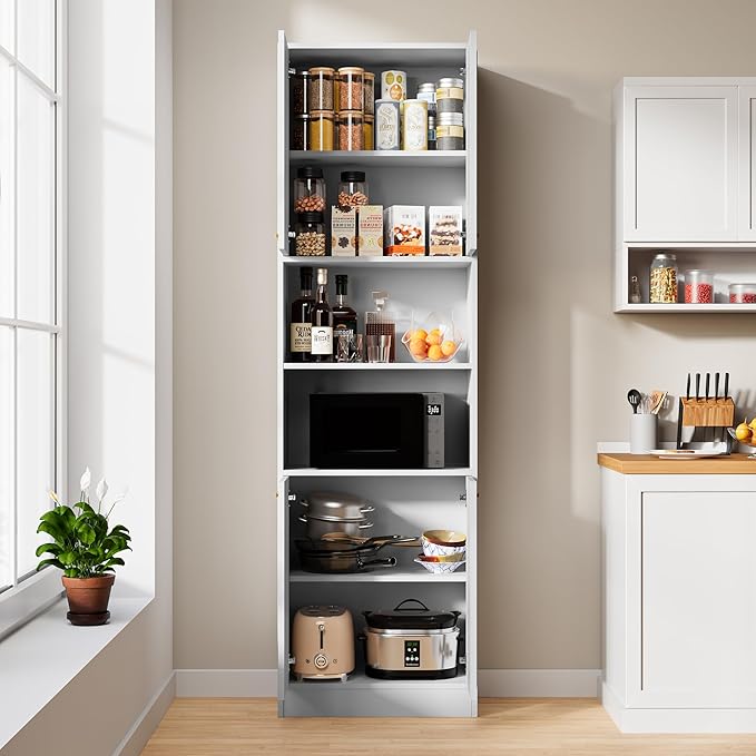 Cozy Castle Kitchen Pantry Cabinet, 4 Doors Open Countertop Utility Hutch - Image 5