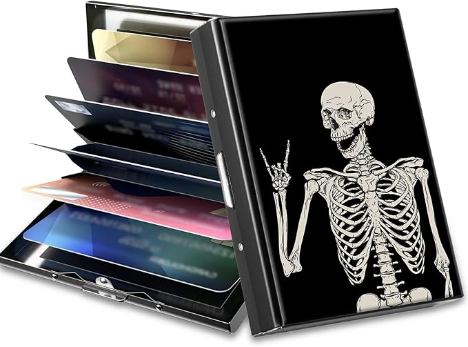 BWEGRHE Slim Credit Card Holder, Skull Skeleton RFID Blocking Metal Wallet by BWEGRHE