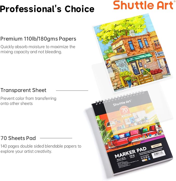 Shuttle Art Marker Pad, 12”x9” Portable Sketchbook, 70 Sheets Marker Drawing - Image 2