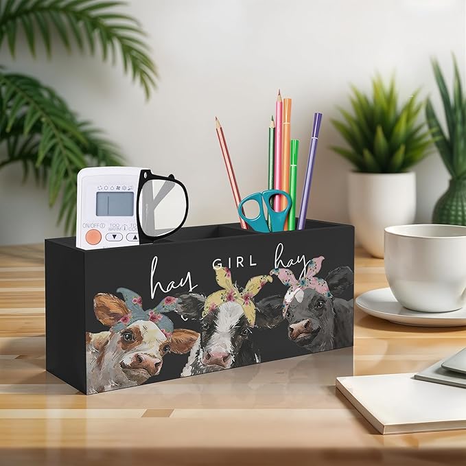 Exqcom Hay Girl Hay Cow Makeup Brush Toothbrush Holder, Pen Pencil Holder - Image 3