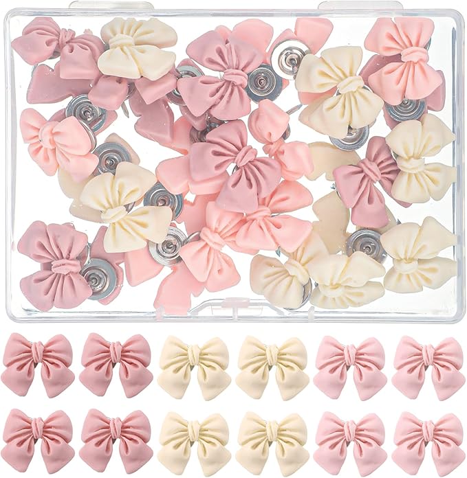 30 Pcs Bow Push Pins, Cute Bow Push Pins, Bulletin Board, Photo Wall, School by Unknown