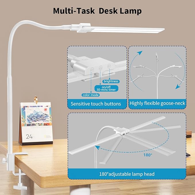 KableRika Desk lamp, Double Head LED Desk Lamp - Image 7