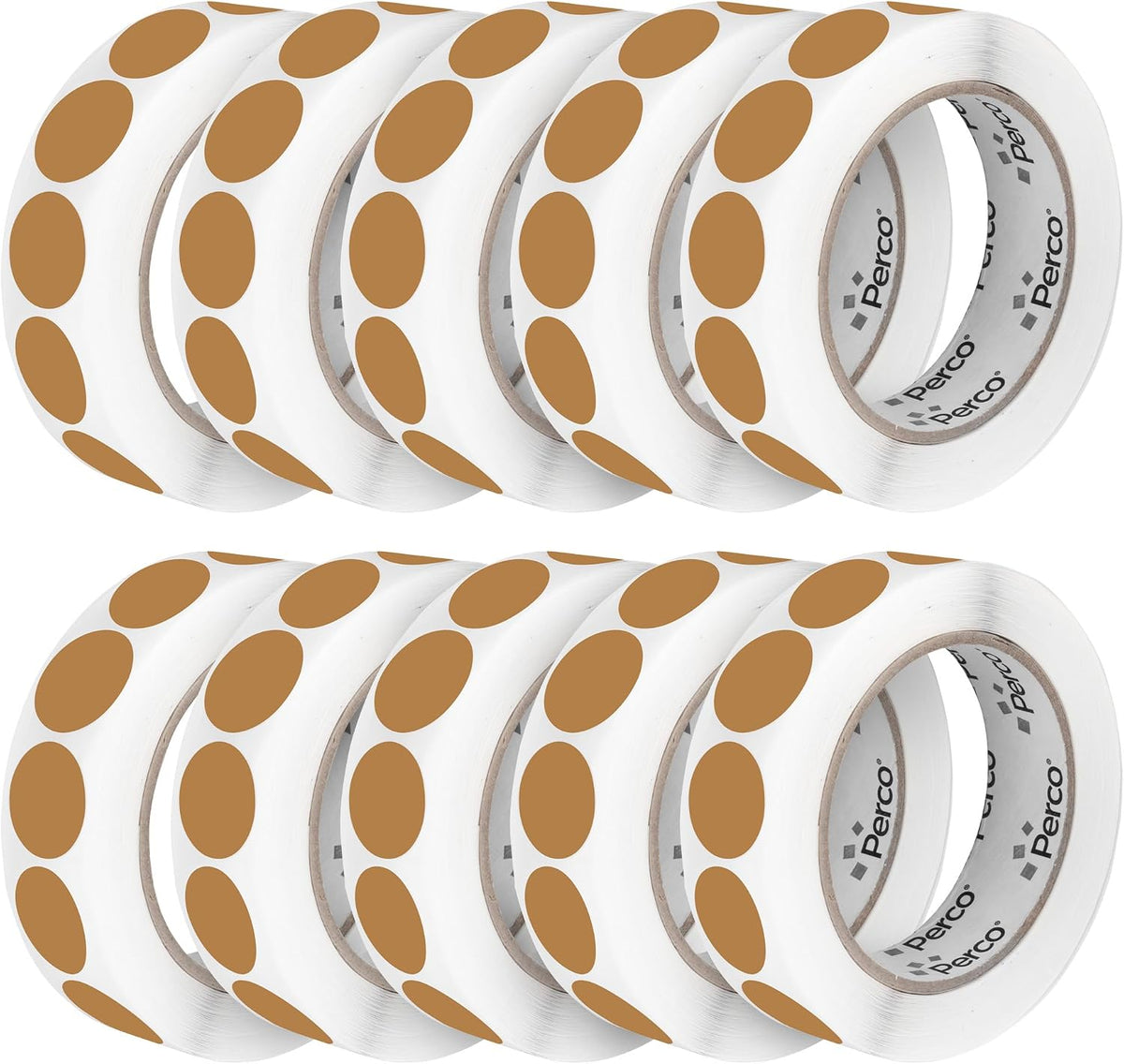Perco Kraft Brown 1-Inch Perforated Circle Dot Sticker Labels — 10 Rolls