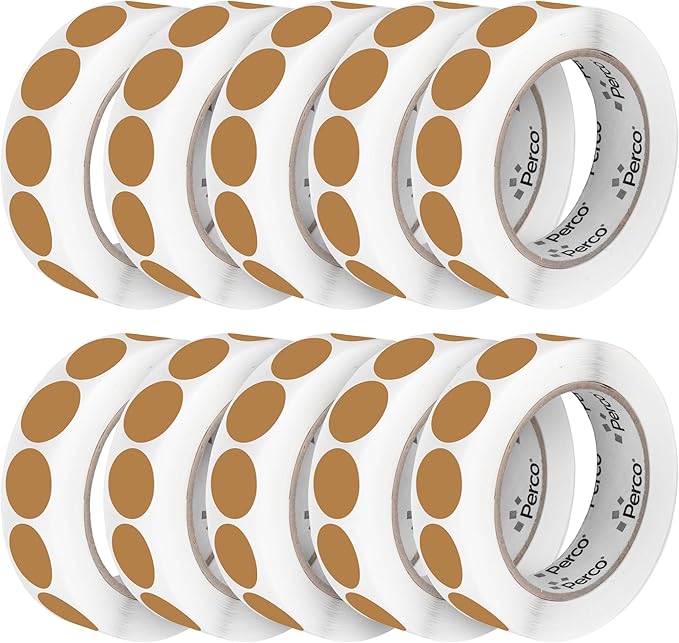 Perco Kraft Brown 1-Inch Perforated Circle Dot Sticker Labels — 10 Rolls by Perco