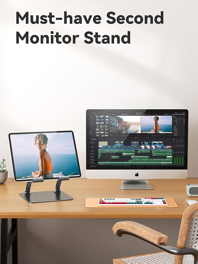 tounee Tablet Holder Stand, Dual Rod Adjustable Aluminum Desktop Stand - Image 4