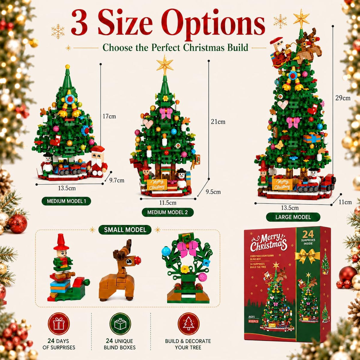 Advent Calendar 2026 Christmas Tree Building Blocks 24 Days Countdown Set