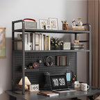 College Dorm Desk Hutch, Metal Desk Hutch Dorm Desktop Bookcase, Dorm Room Desk Hutch, Metal Desk Shelf Bookcase with Grid Panel for Dorm Office HomeBlack-Small
