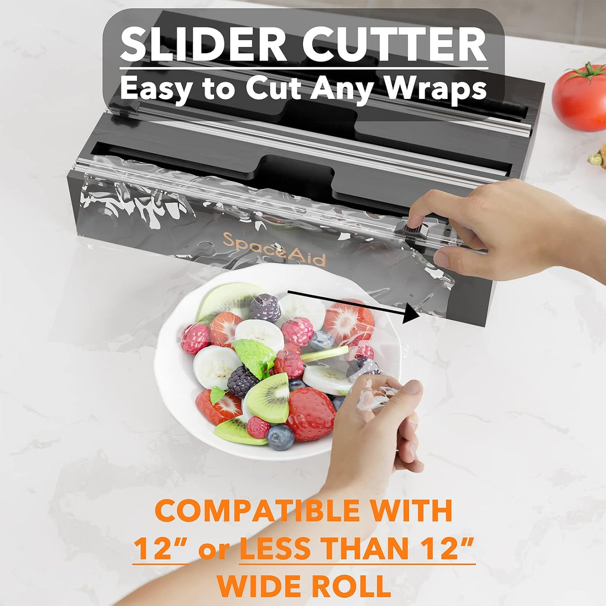 SpaceAid WrapNeat 3 in 1 Wrap Organizer with Cutter and Labels, Plastic Wrap,...