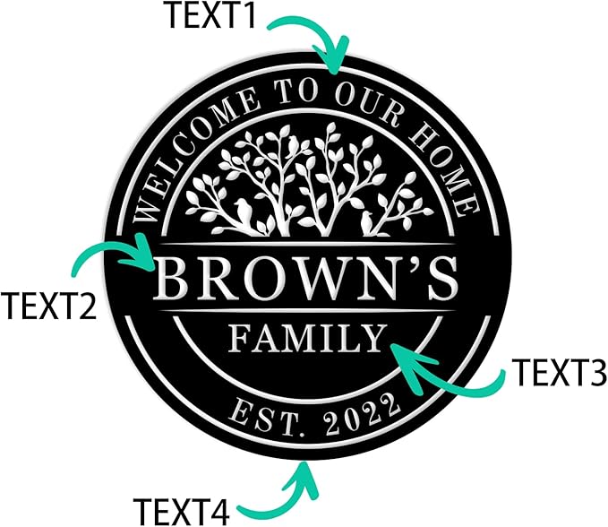 Welcome to Our Home Metal Sign, Personalized Family Name Tree of Life Sign - Image 9