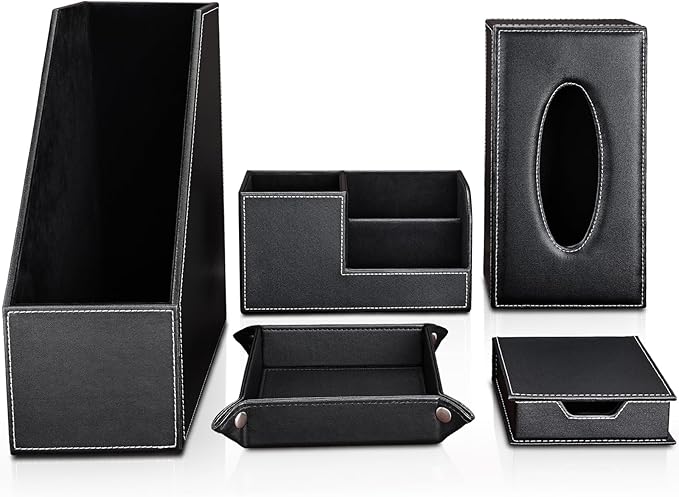 KINGFOM 5 PCS/SET Pu Leather Desk Organizer File Holder Accessories, Magazine - Image 9