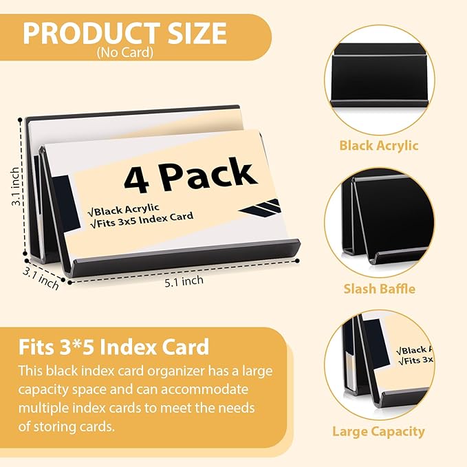 4 Pack 3x5 Index Card Display Holder Acrylic Cards Holder Stand Acrylic - Image 2
