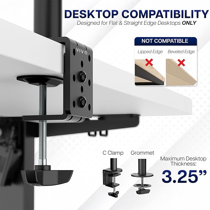 VIVO Dual Monitor Desk Mount, Heavy Duty Fully Adjustable Steel Stand, Holds 2 - Image 6