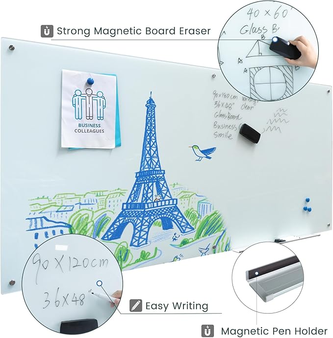 Magnetic Glass Dry Erase Board Frameless Wall Mounted White Board 40 * 72 - Image 2