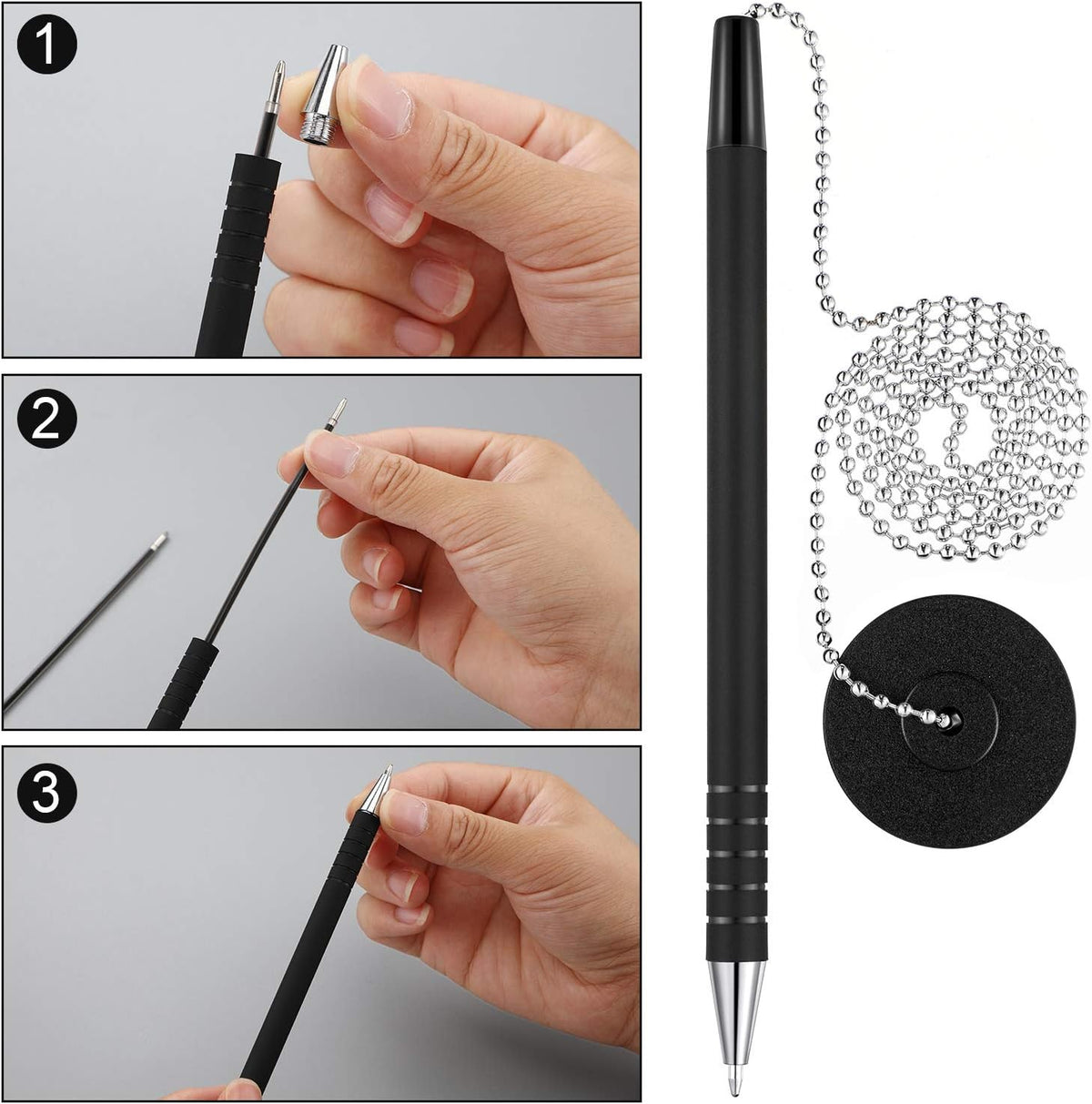 Outus 64 Pcs Security Pens with Bead Chain Holder, Counter Desk Pens Black