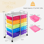 COSTWAY 15 Drawer Rolling Storage Cart, Utility Tools Paper Organizer on Wheels - Image 3