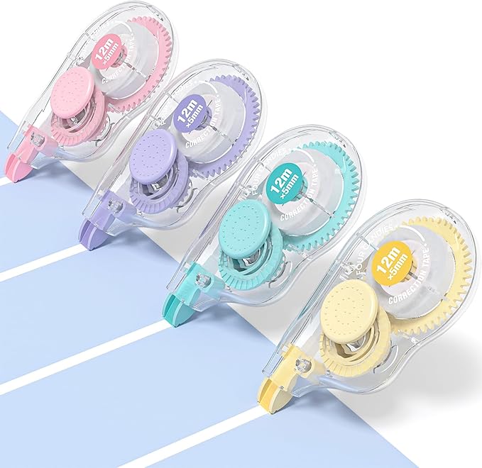 Four Candies White Correction Tape, 39.4 Feet, 4 Pack Easy to Use Applicator by FourCandies