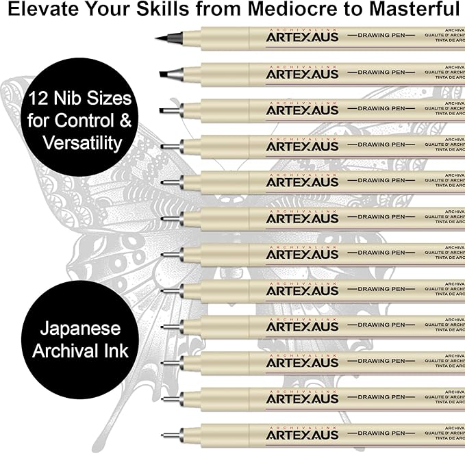 Micro Fineliner Drawing Art Pens, 12 Assorted Sizes, Waterproof Archival Ink - Image 4