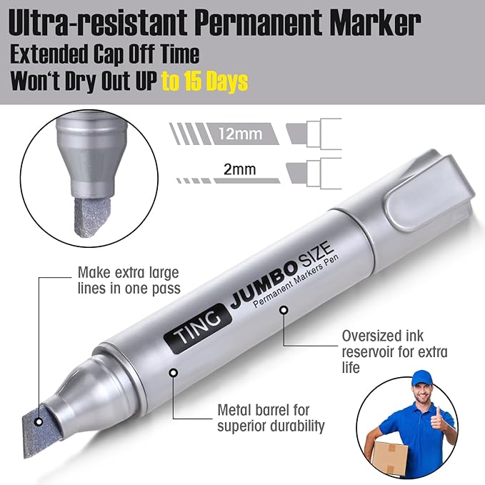 Fuutreo 10 Pack Jumbo Permanent Markers Bulk Large Chisel Tip Permanent Markers - Image 3