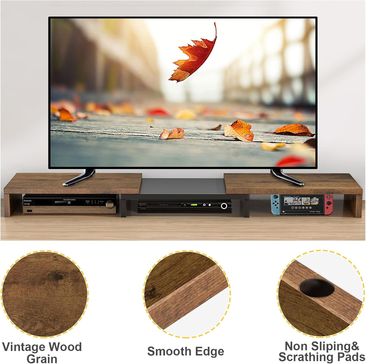 tavr dual monitor stand riser, wooden computer monitor, package contents