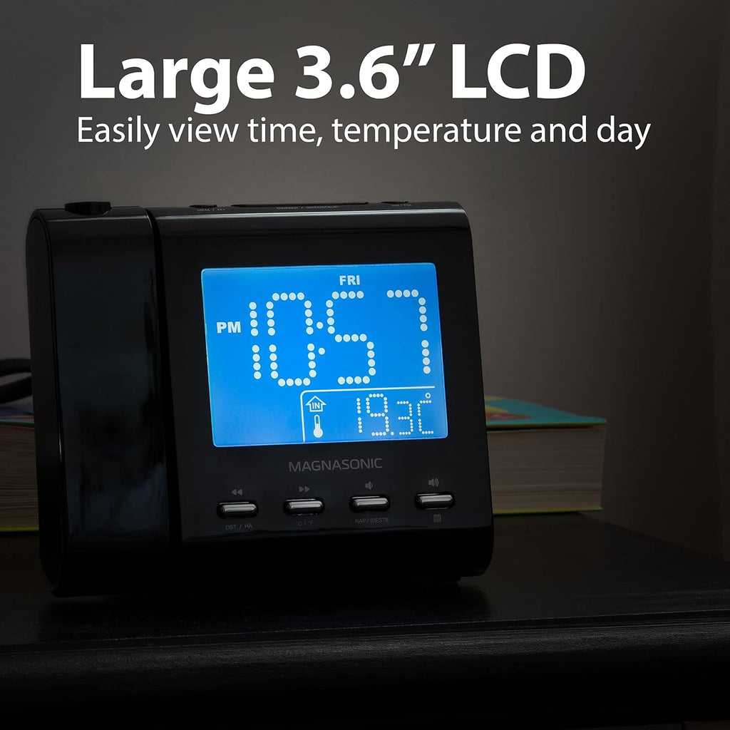 magnasonic projection alarm clock with am/fm radio, battery, package contents